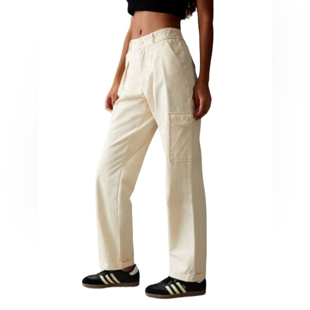PacSun NEW VANILLA BAGGY PLEATED CARGO TROUSERS Small Pale Yellow High Wais…